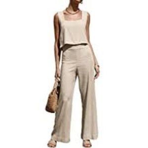 ROYLAMP Women's 2 Piece Sleeveless Square Neck Top and Wide Leg Pants Set New Wi